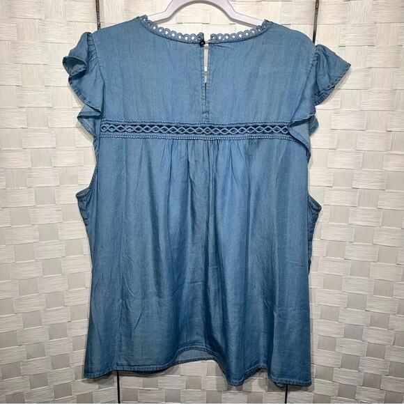 Torrid Flutter Blouse Denim Medium Wash Women’s Size 3X Feminine Summer Girly - Picture 4 of 10